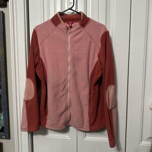 J. Jill Fleece Jacket Full Zip Pink Elbow Patch Medium Colorblock